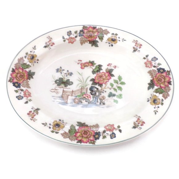 Wedgwood Eastern Flowers Serving Platter 13" Green Trim  3149 - Picture 1 of 7